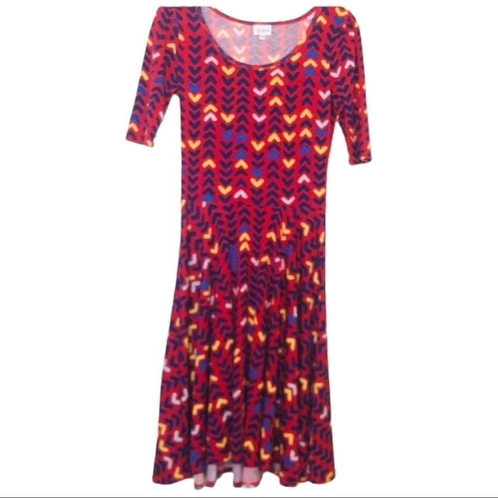 LuLaRoe Red Navy Arrow Print Midi Dress Size S